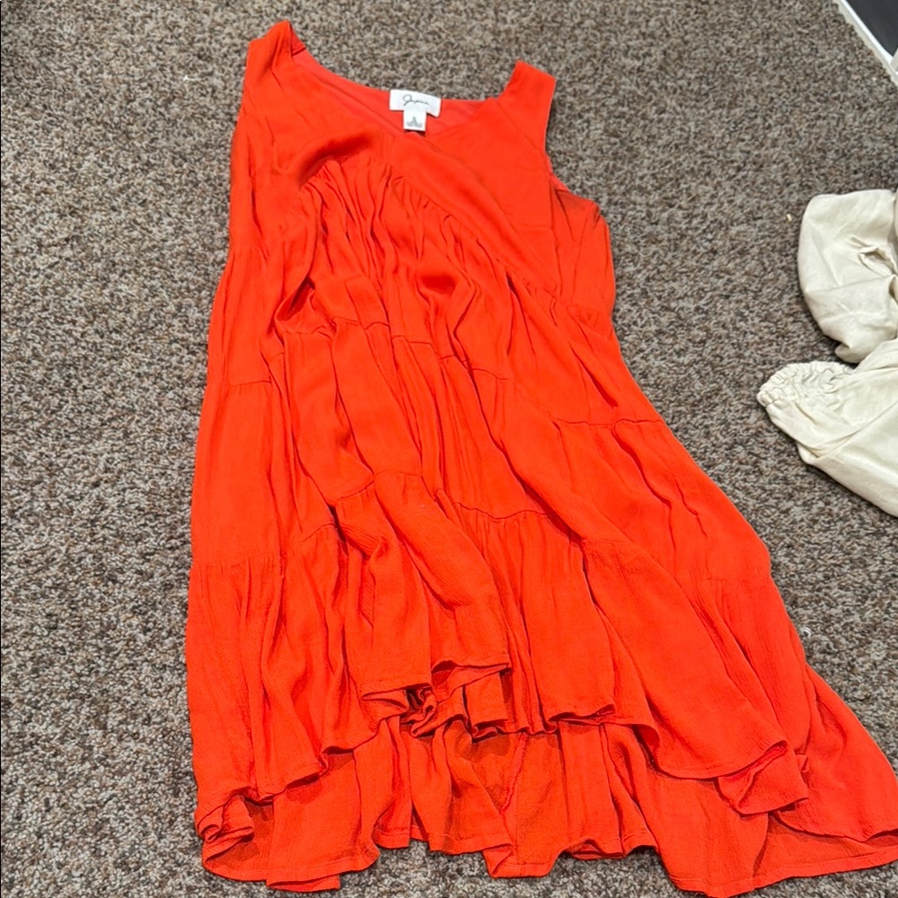 Garnet Hill Orange Asymmetrical Ruffled Sundress